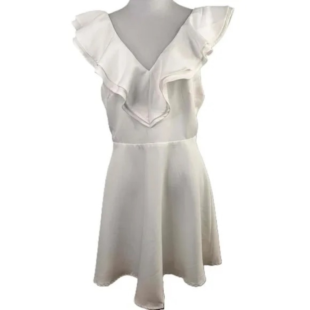 Large Lulu's White Ruffle Detail V-Neck Divine Darling Dress